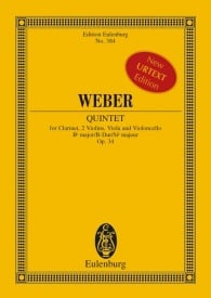 Weber: Quintet Bb major Opus 34 JV 182; WeV P.11 (Study Score) published by Eulenburg